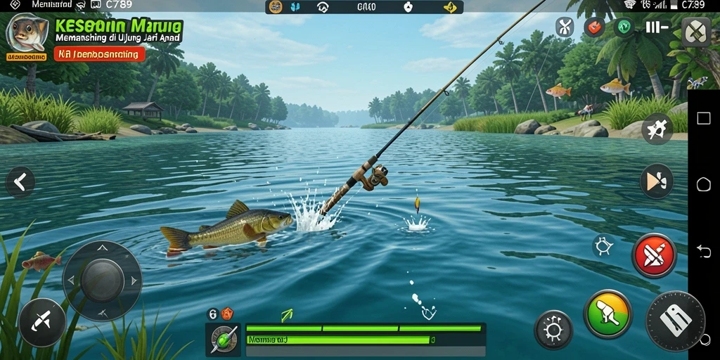 Tampilan antarmuka C789 saat memancing yang interaktif dan menarik.