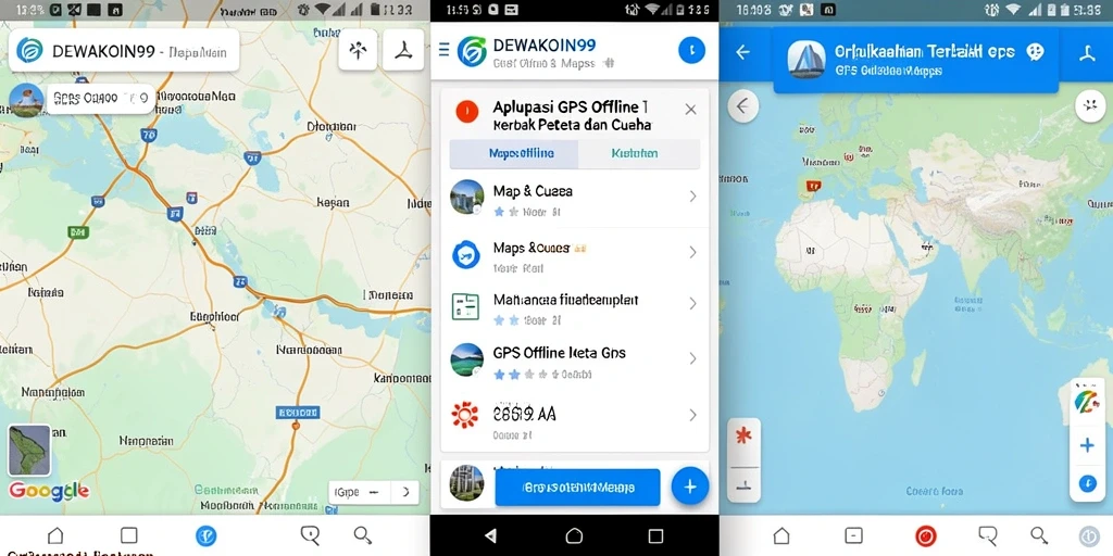 Antarmuka pengguna DEWAKOIN99 dengan fitur GPS Offline Maps.