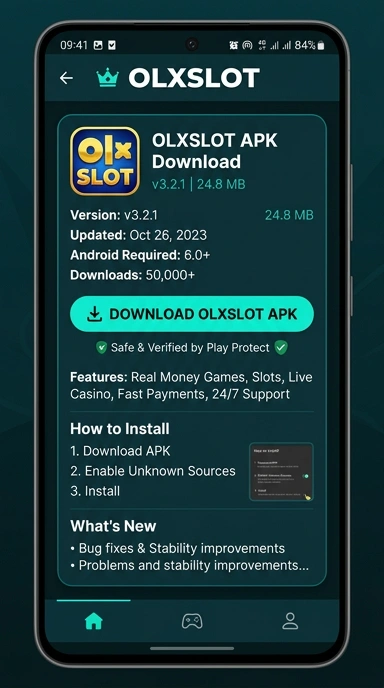 Tampilan halaman APK olxslot